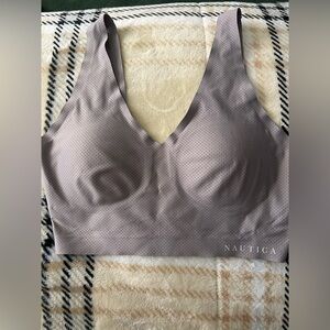 Nautica Women's Laser Cut V-Neck lightly Padded Pullover Bralette Grey  - Size M